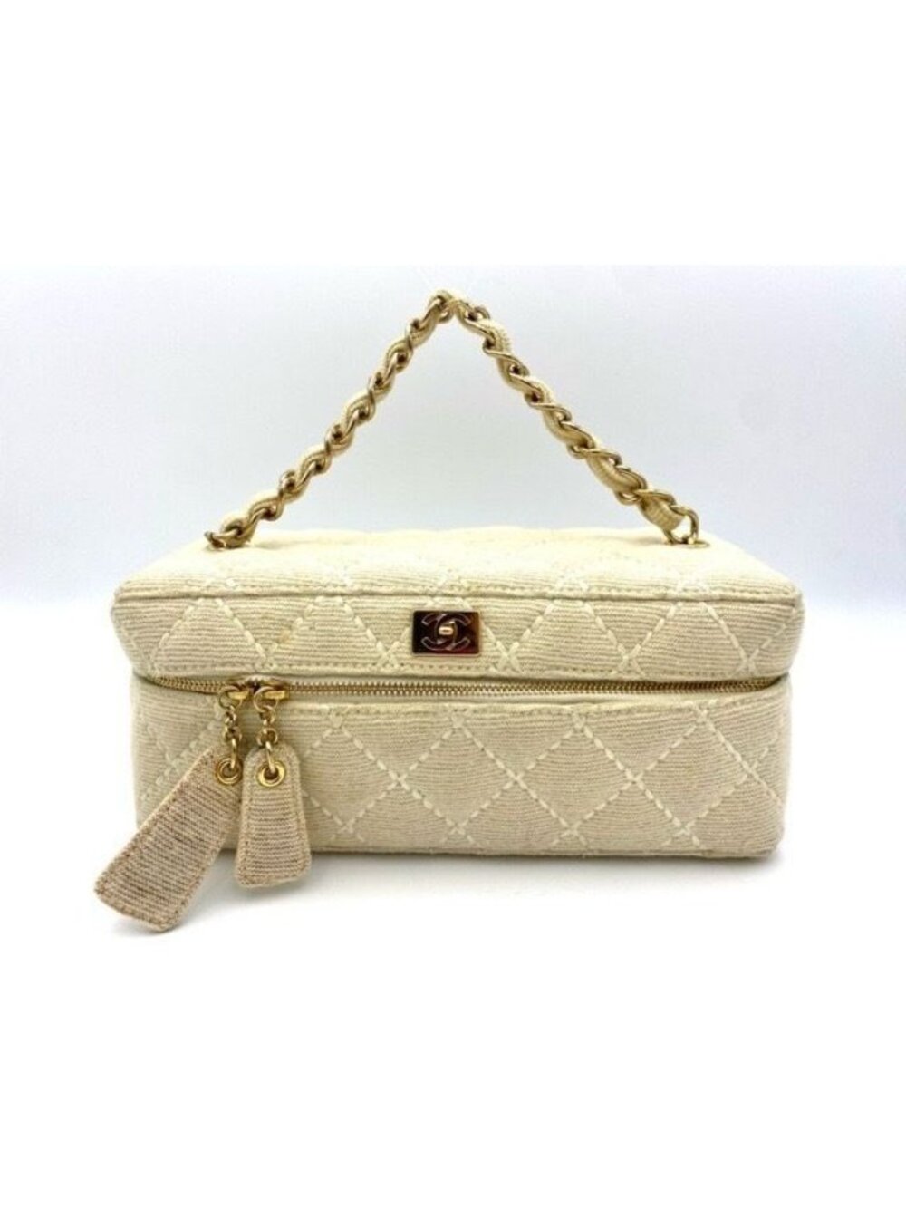 Chanel Beige Wool Wild Stitch Vanity Vintage Y2K Era Bag